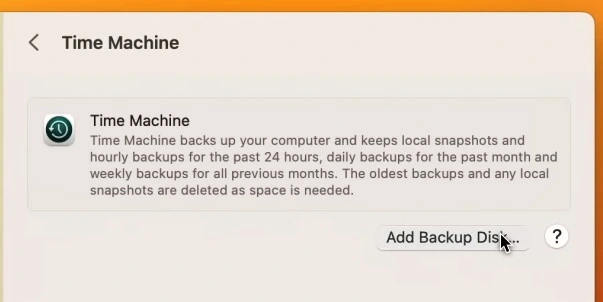 mac time machine add backup disk