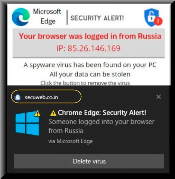 The Secuweb.co.in virus pop-up on Chrome