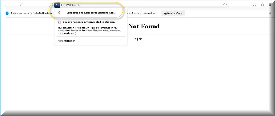 Chrome browser is redirected to Trackmenow.life