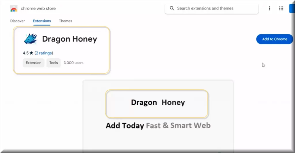 Schermata del virus dell'estensione Dragon Honey