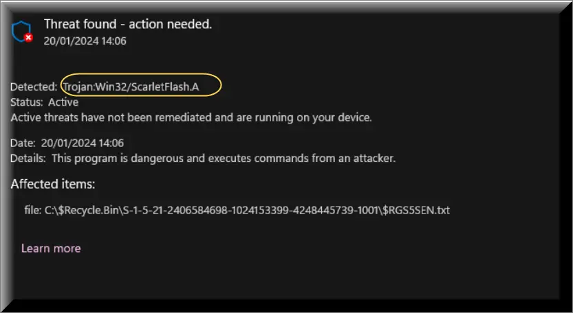 The ScarletFlash malware notification