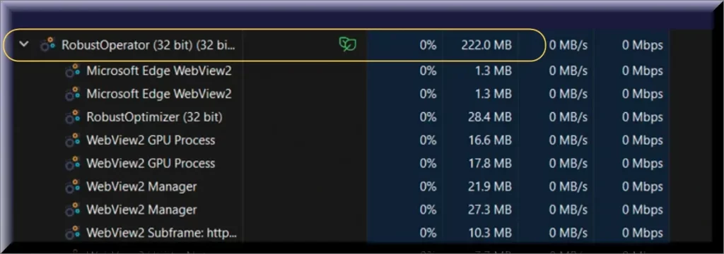 Processes Tab related to Robust Operator that are using a lot of CPU