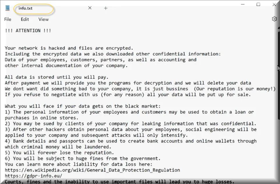 BackMydata virus ransomware text file (info.txt)