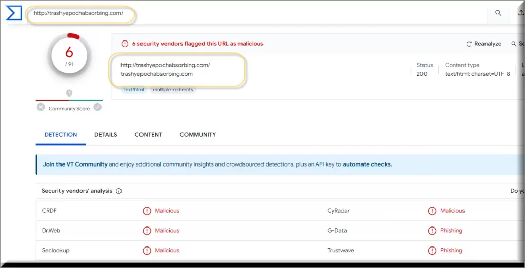 The TrashyEpochAbsorbing virus detections on VirusTotal