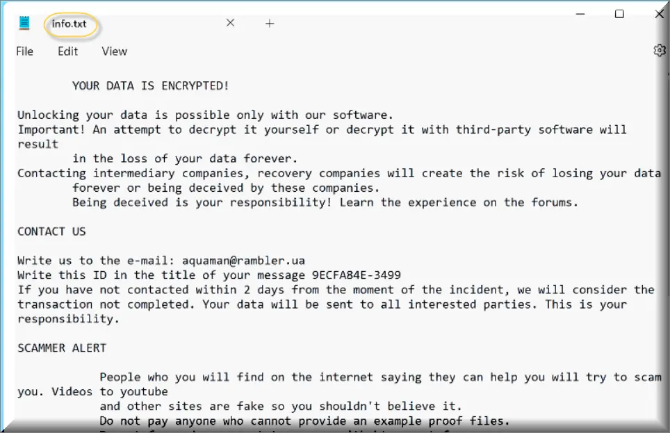 .Water virus ransomware text file (info.txt)