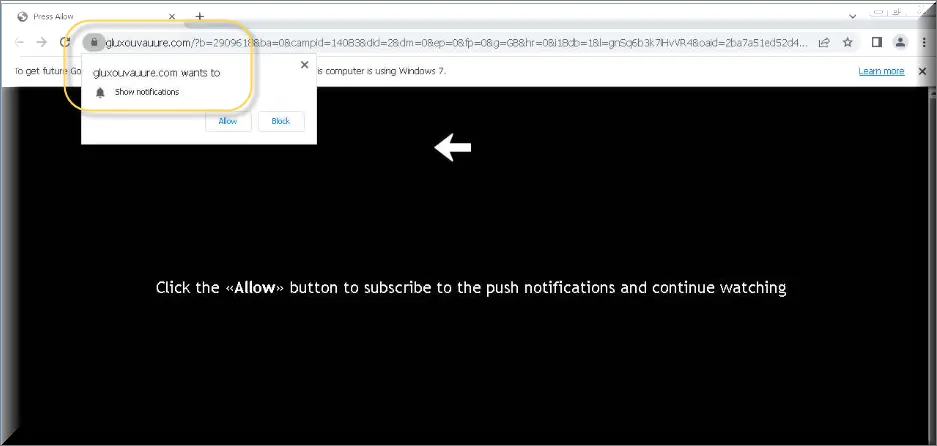 The Gluxouvauure.com virus wants to show notifications