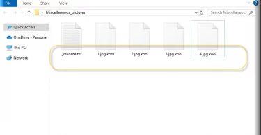Files encrypted by Kool virus ransomware (.kool extension)