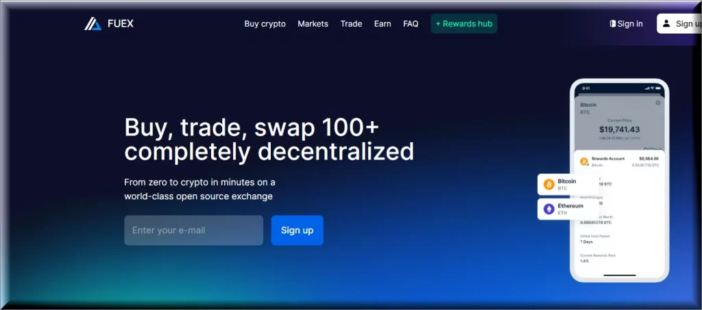 Screenshot of the FUEX platform main page