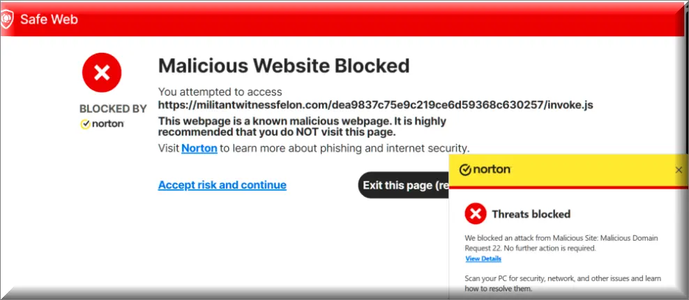 Screenshot of the website blocked by antivirus program after entering igHome