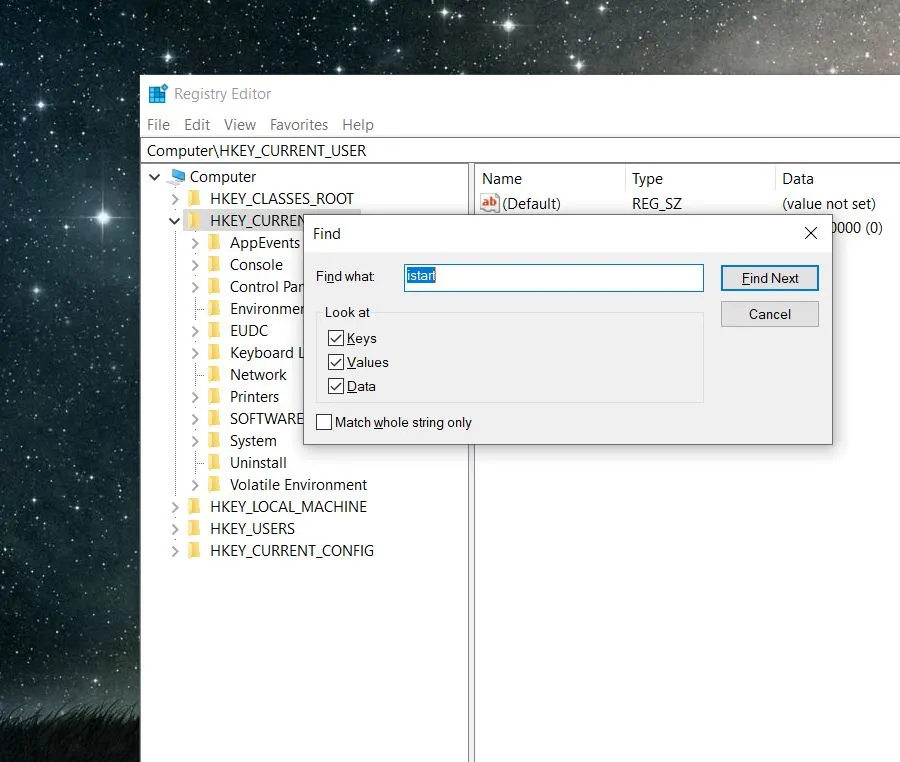 istart registry editor