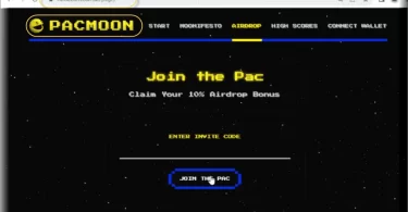 Screenshot of netsecom.com.ar promoting the Pacmoon scam with a 10% Airdrop Bonus offer