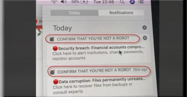 Screenshot of the CONFIRM THAT YOU'RE NOT A ROBOT pop up on Mac