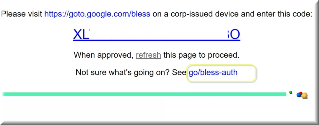 Screenshot of the go/bless-auth pop up
