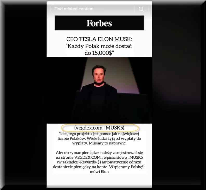 Screenshot of a TikTok video promoting the VegDEX scam with false Bitcoin promises.