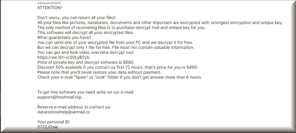 Fichier texte du ransomware Baaa virus (_readme.txt)