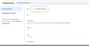 Screenshot of the Extension called "Guardian Angel"