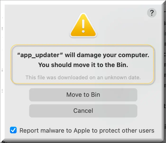 Screenshot of the “app_updater” will damage your computer Virus on Mac