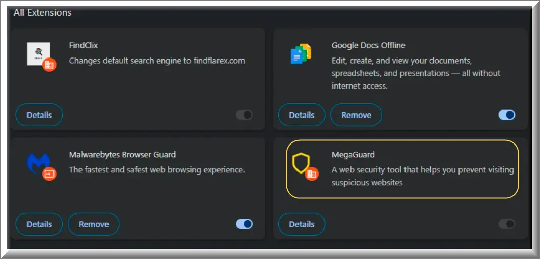 Extension de navigateur MegaGuard dans Google Chrome