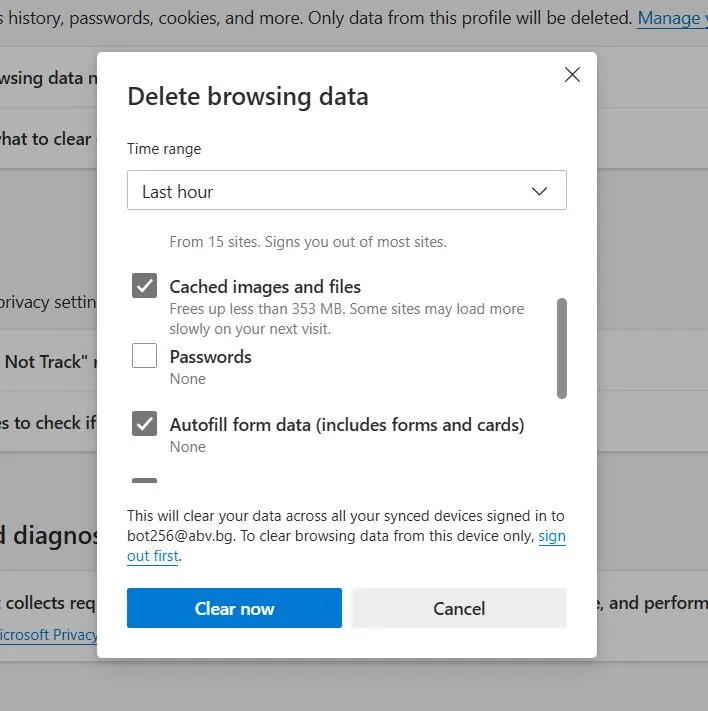 edge delete browsing data