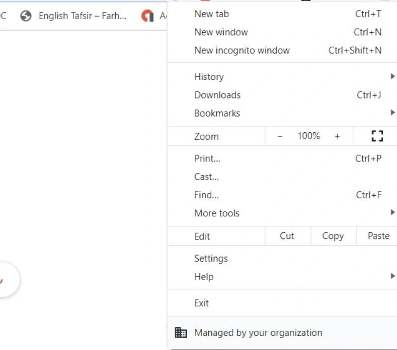 managed by your organization chrome menu