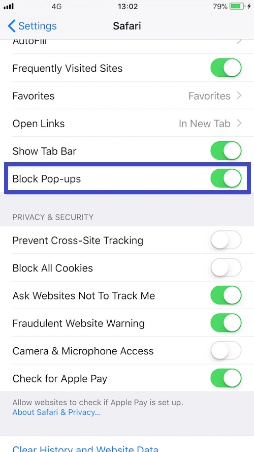 block safari popups