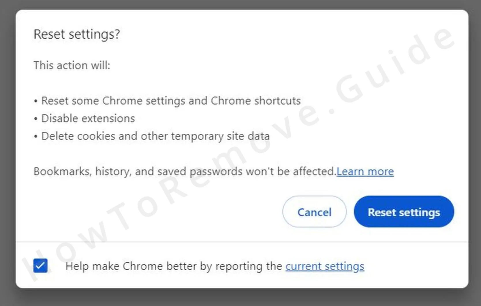 chrome reset settings