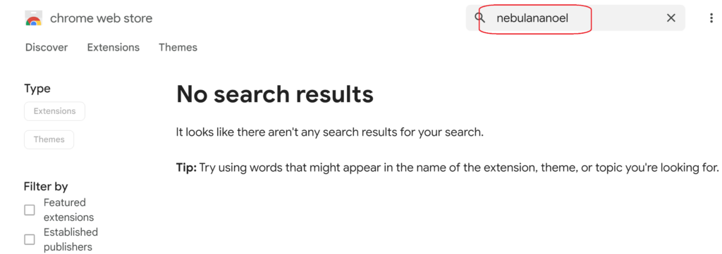 NebulaNanoel no aparece en la tienda web de Chrome.