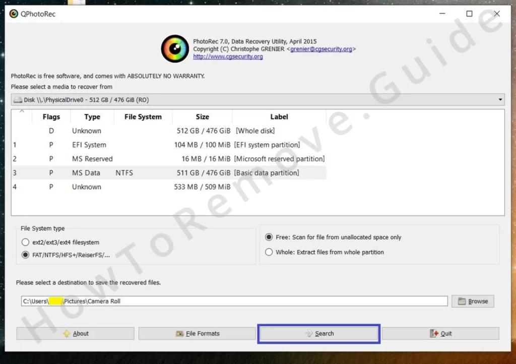 photorec search