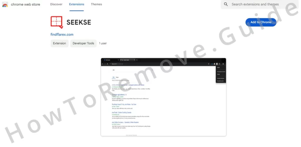 Seekse extensión chrome web store