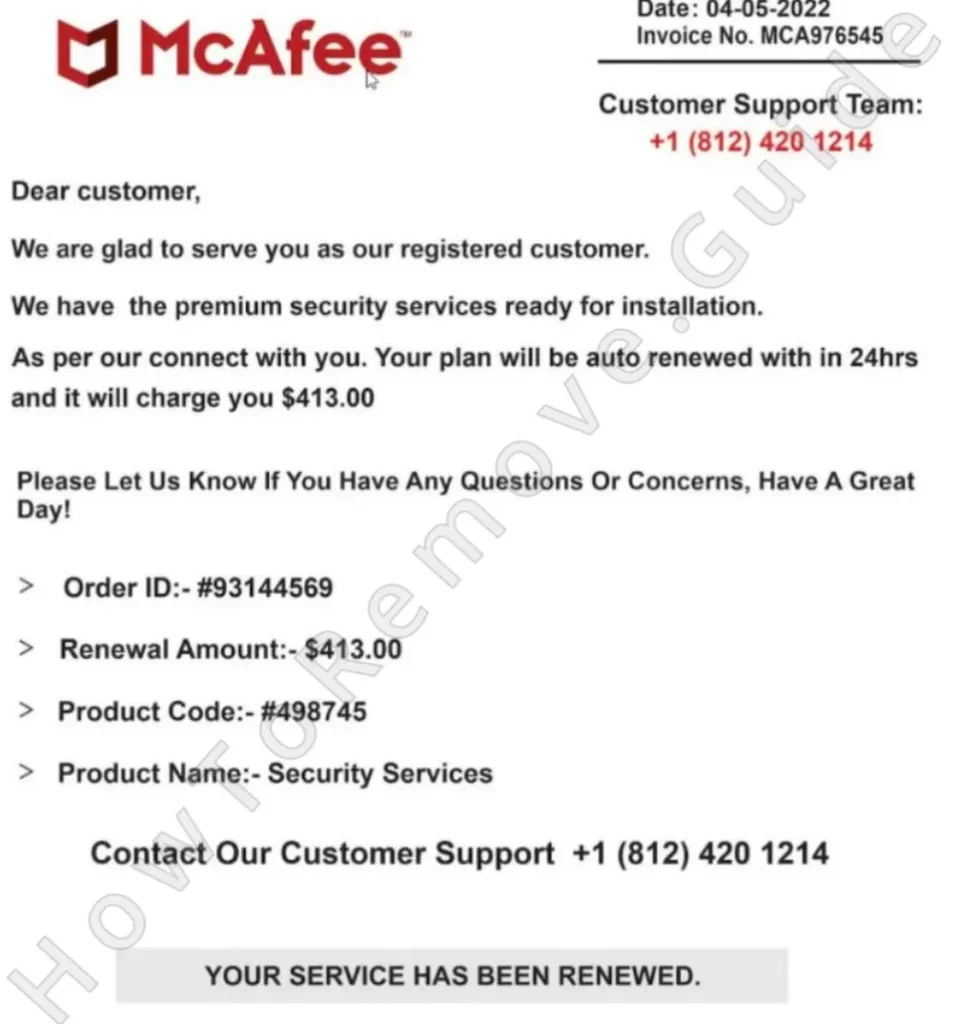 McAfee Invoice Scam