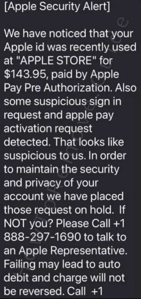 Apple Pay Pre-Authorization Scam message