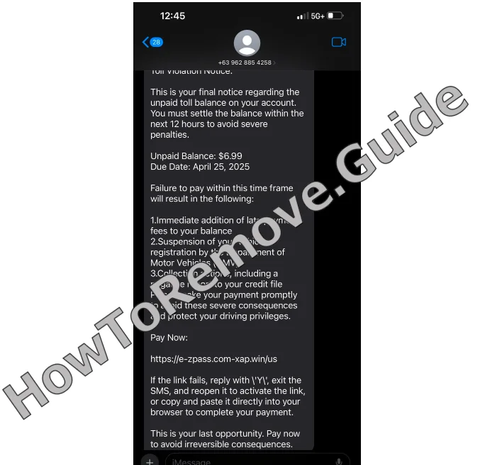 Toll Violation Notice Text Scam