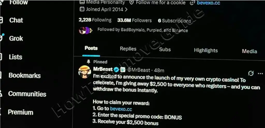 MrBeast scam twitter profile
